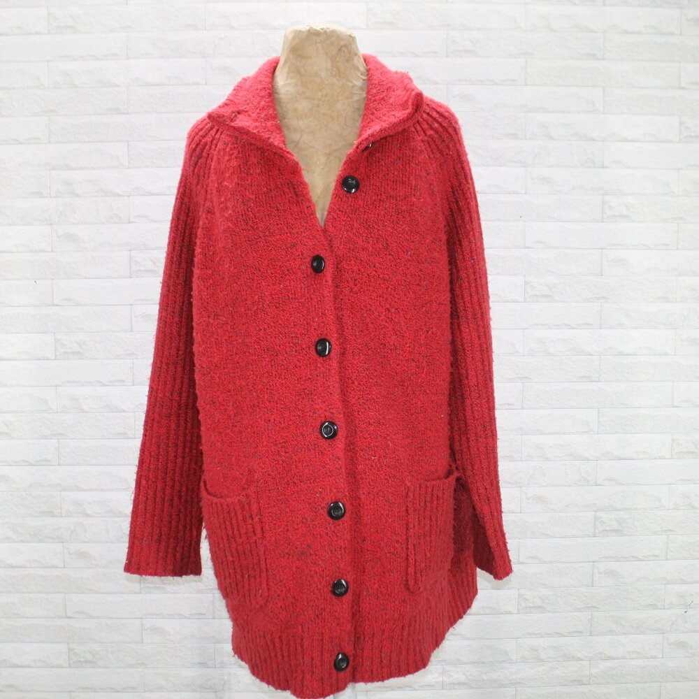 DRAPER'S & DAMON'S Cardigan Swacket Sweater Jacket Thick Chunky Red Tweed XL